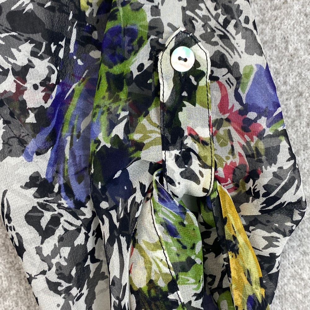 Elizabeth & James silk cardigan blouse S floral single button roll tabs pin tuck - Picture 8 of 12